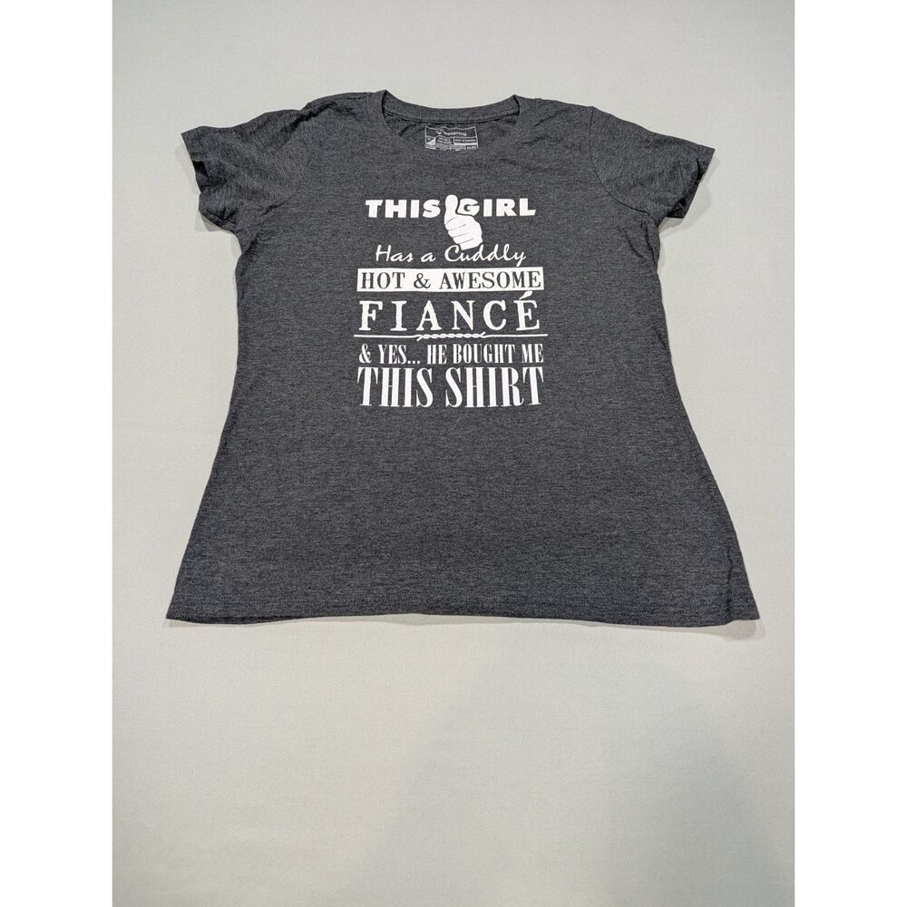 Funny Fiancé Graphic Tee Women's M Gray TeeSpring "He Bought Me This Shirt" Enga